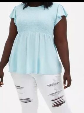 Torrid Light Blue baby doll Smocked Peplum Top 0X